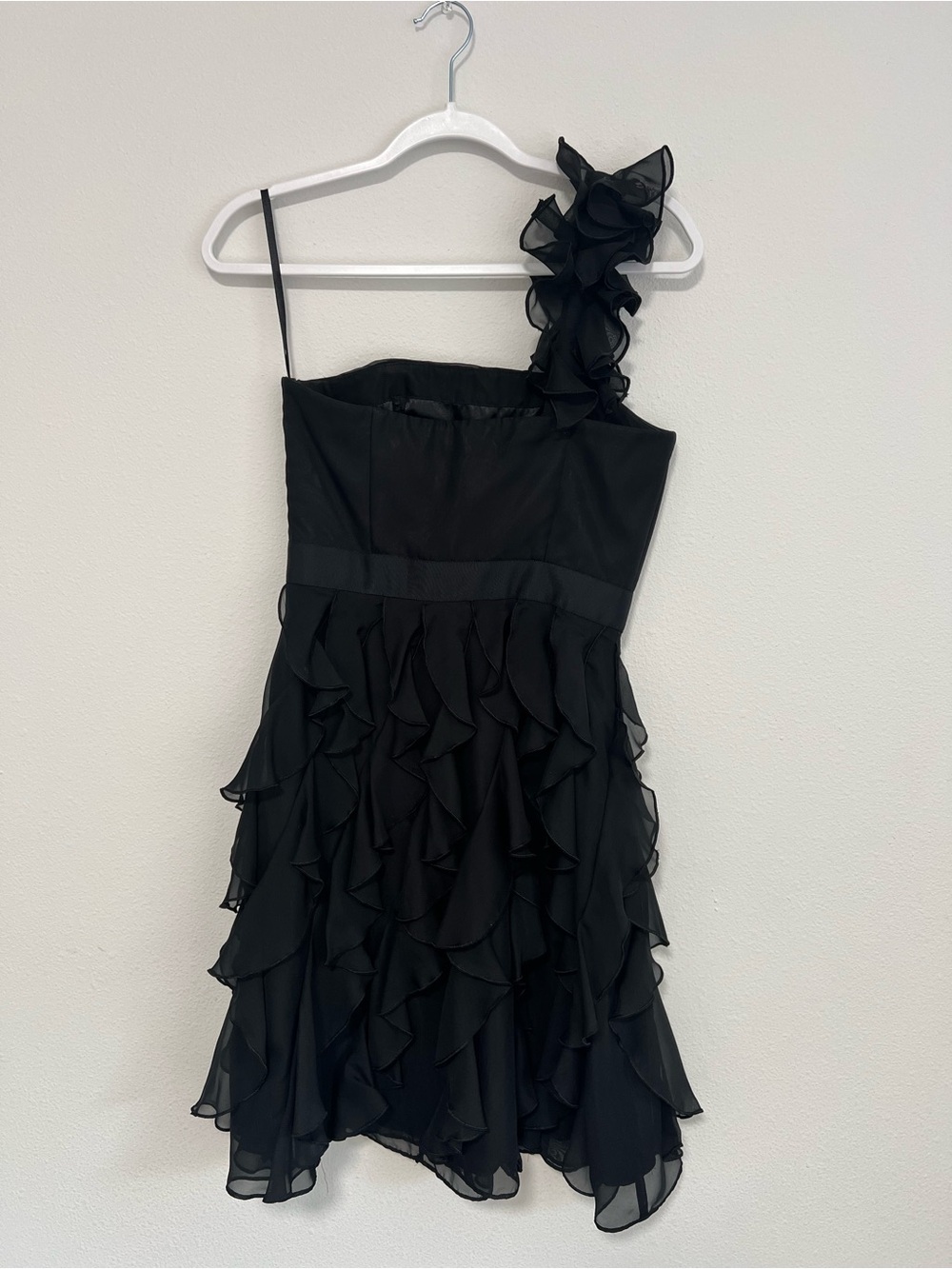 White House Black Market Black One-Shoulder Ruffle Cocktail Dress - Picture 6 of 14